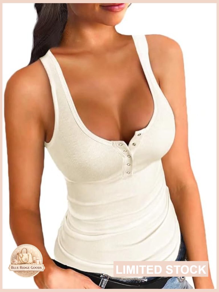 Women Stretch Slim Round Neck Ribbed Tank Basic Solid Top